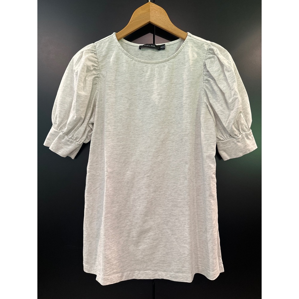 Doe & Rae Womens Gray Heathered Puff Sleeve Cotton Blend T-Shirt Top Size S